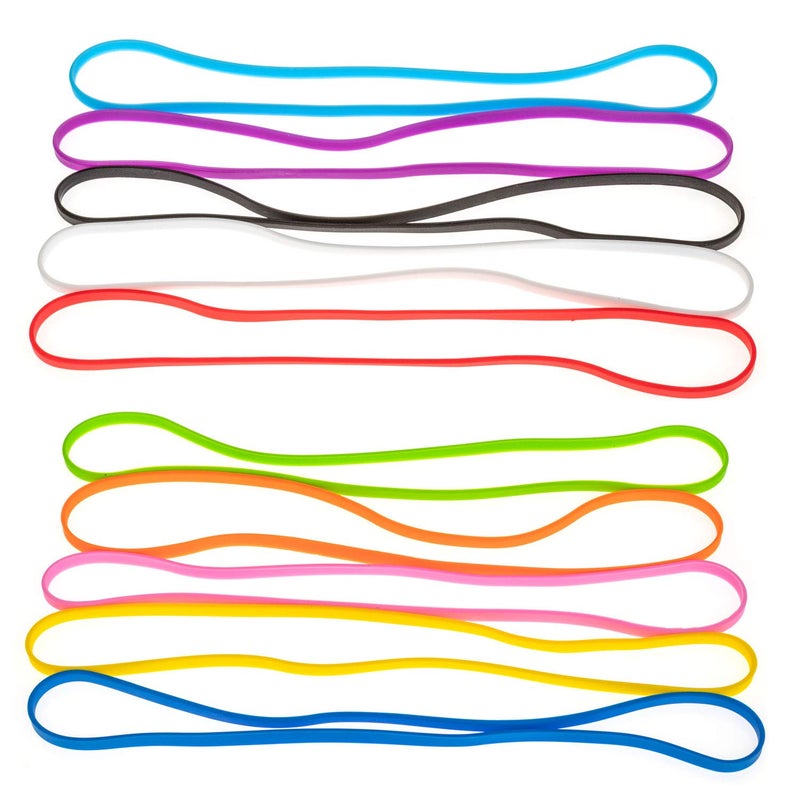 GRIFITI Band Joes 12" x 0.25" 7.64 Inch Diameter 24" Circumference 10 Pack Assorted Colorful Silicone Large Colored Rubber Bands Wrist Cooking Office Boxes Wraps Colors Rubberbands Elastic Siliconebands - Image 1